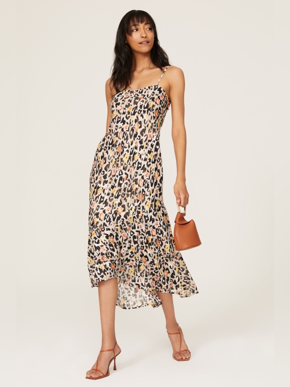 Leopard Print Slip Midi Dress in Neutral Mix